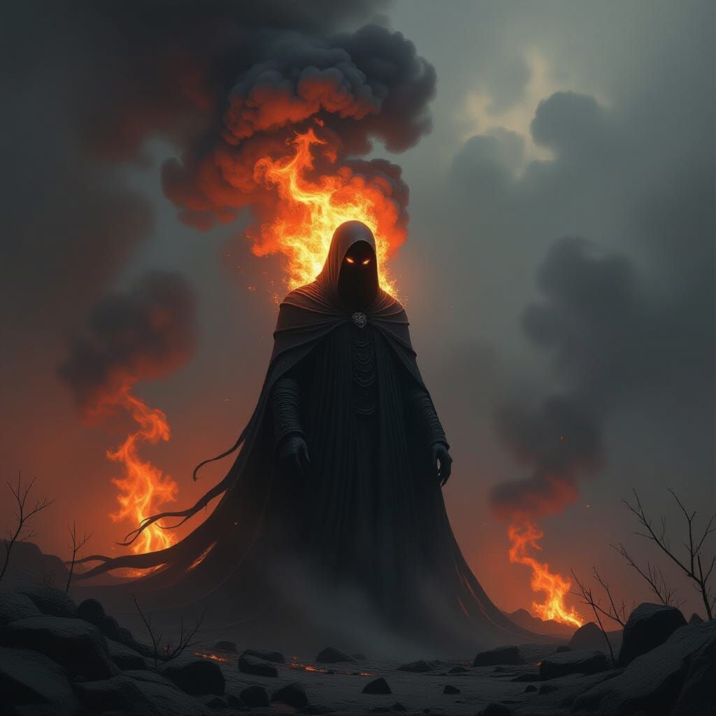 Ominous Dark Figure Engulfed in Flames