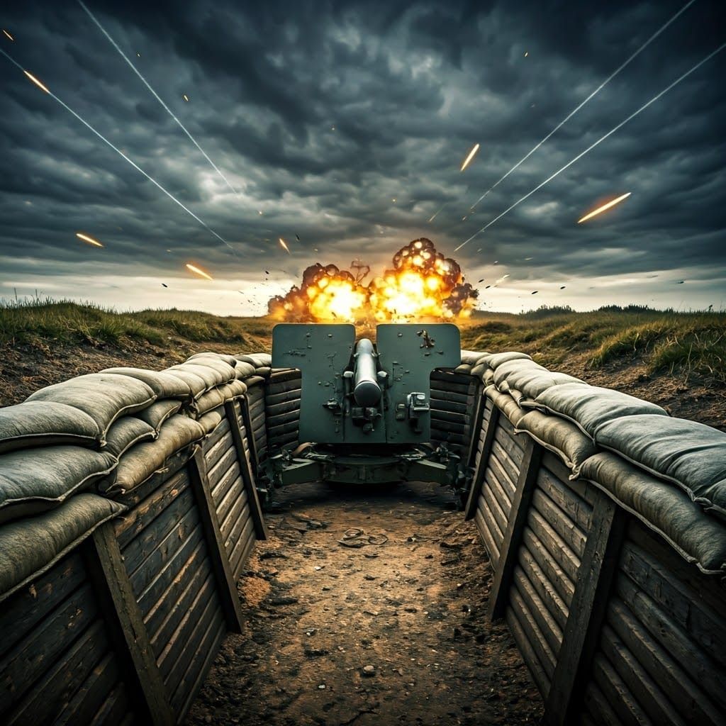 Ominous AA Gun Battery in War-Torn Landscape