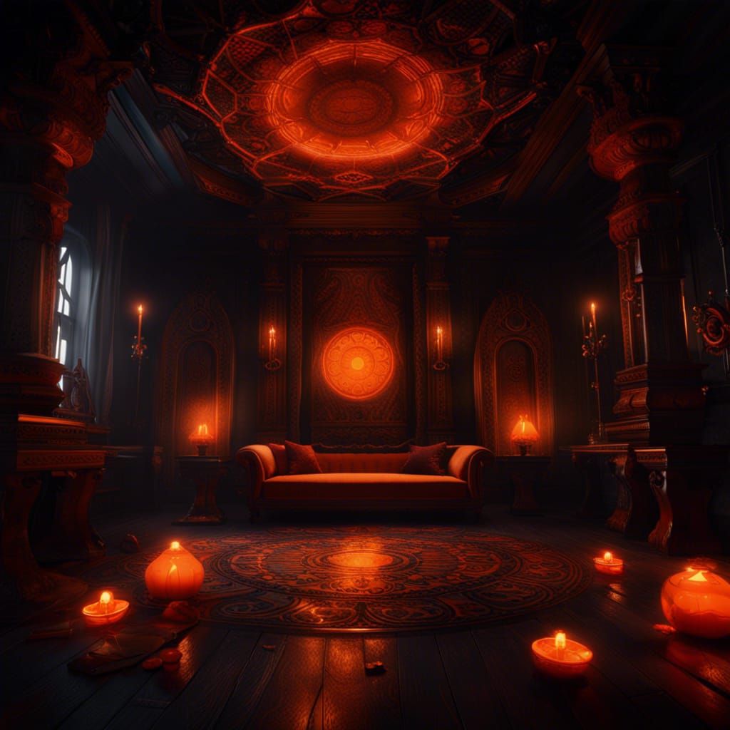 Mystical Seance in Dark Room: Fantasy Concept Art