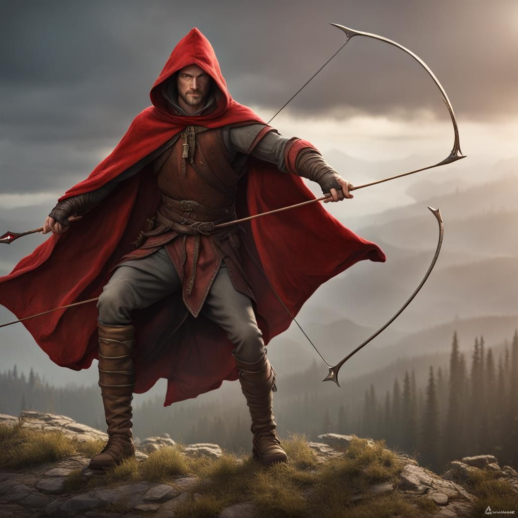 Medieval Archer with Longbow in Fantasy Art Style