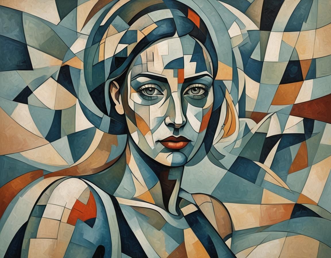 Abstract Swimmer in Muted Cubist Style