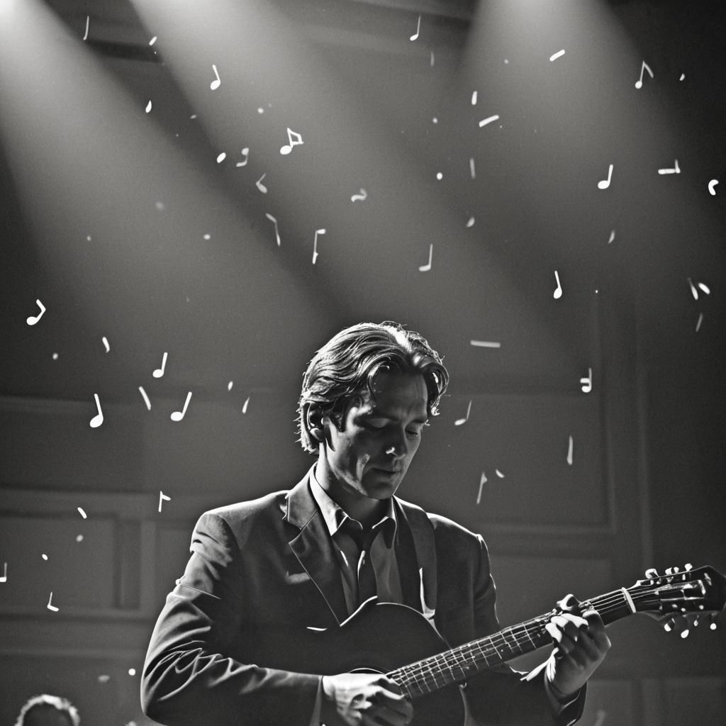 Film Noir Guitarist Singer in Concert Hall