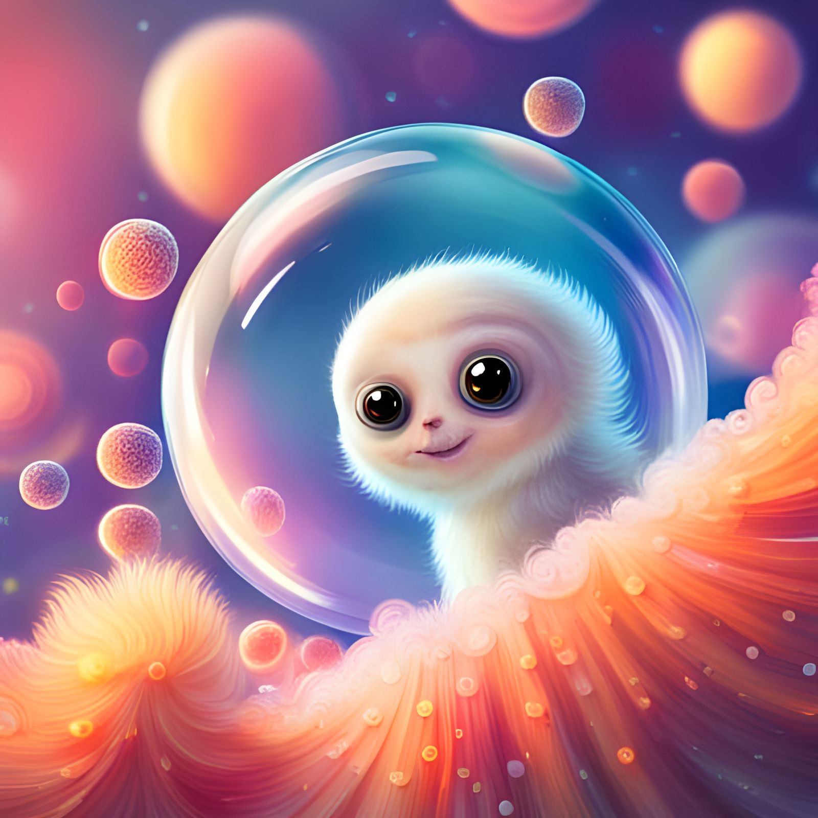 Friendly Furry Alien Creature in Cosmic Bubble