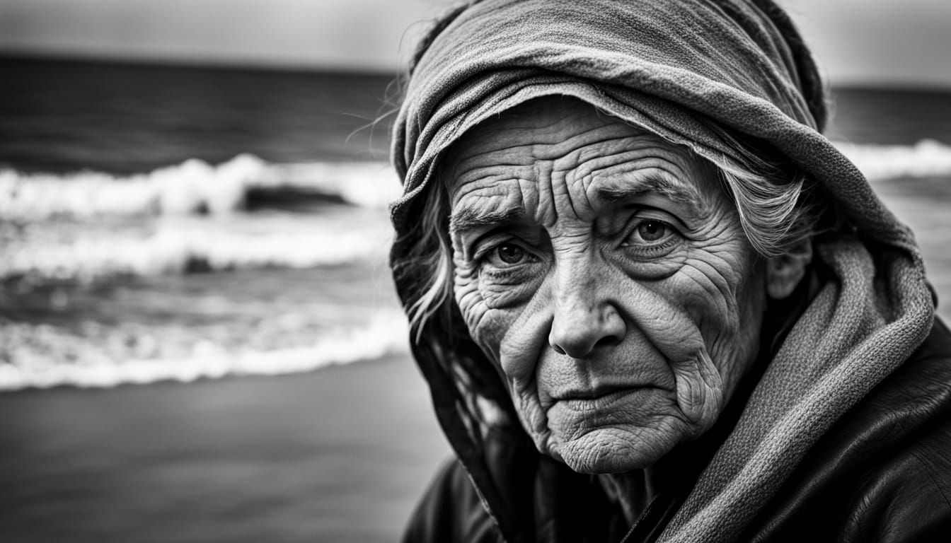Cinematic Portrait of Windswept Fisherwoman