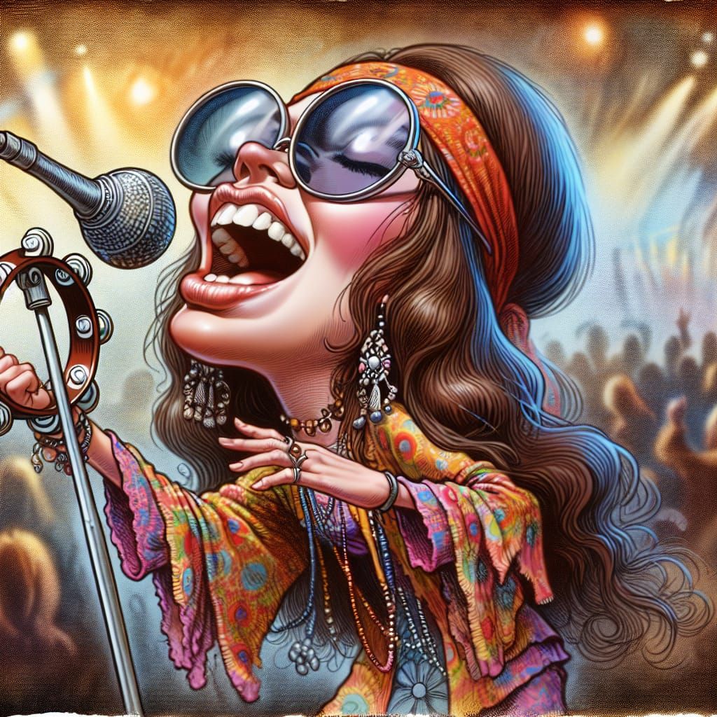 Beautiful Caricature of Janis Joplin singing