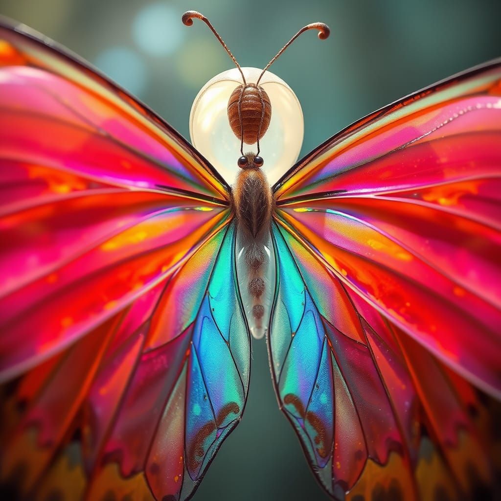 Ethereal Butterfly Emergence in Iridescent Splendor
