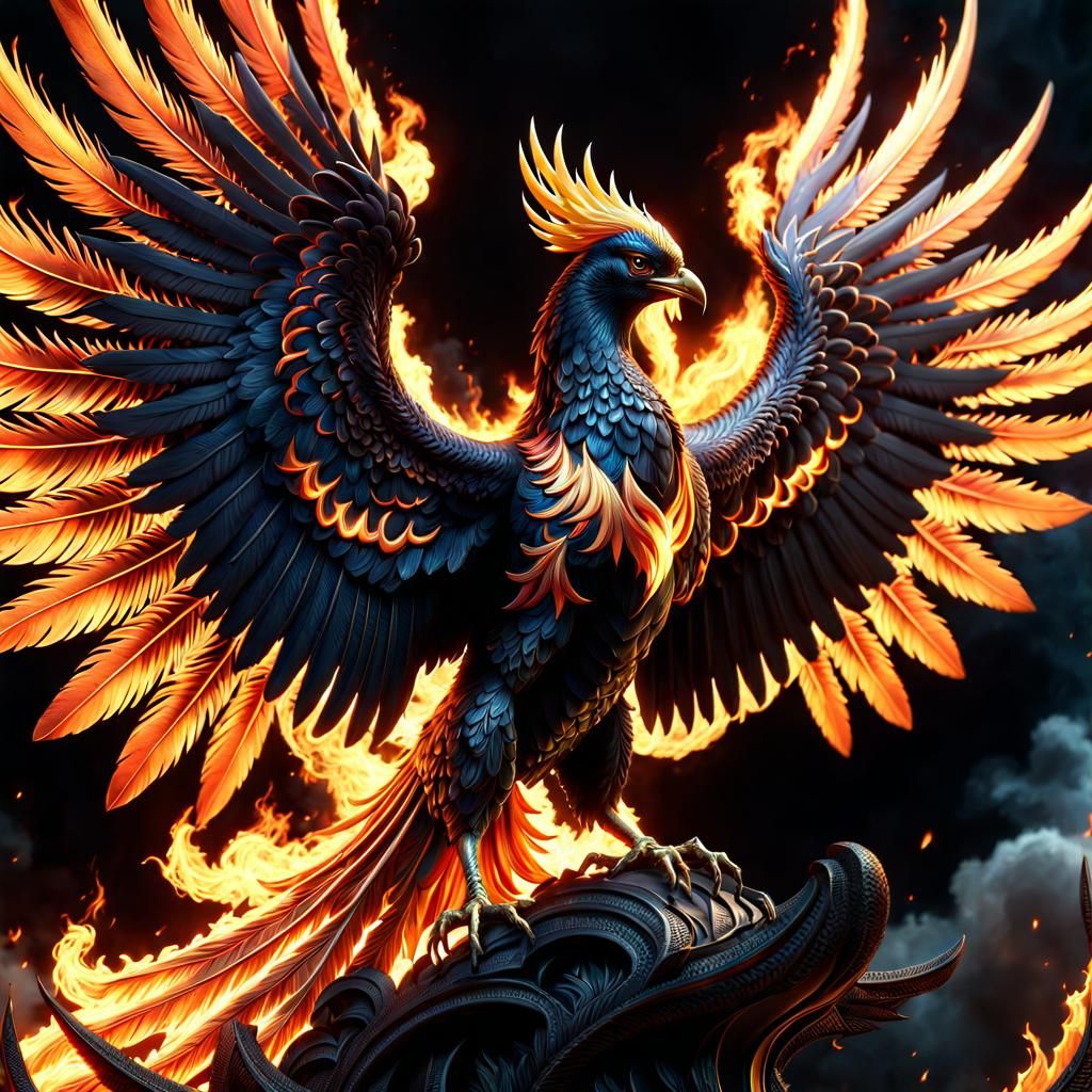 Fiery Phoenix Rising: Dark Fantasy Artwork