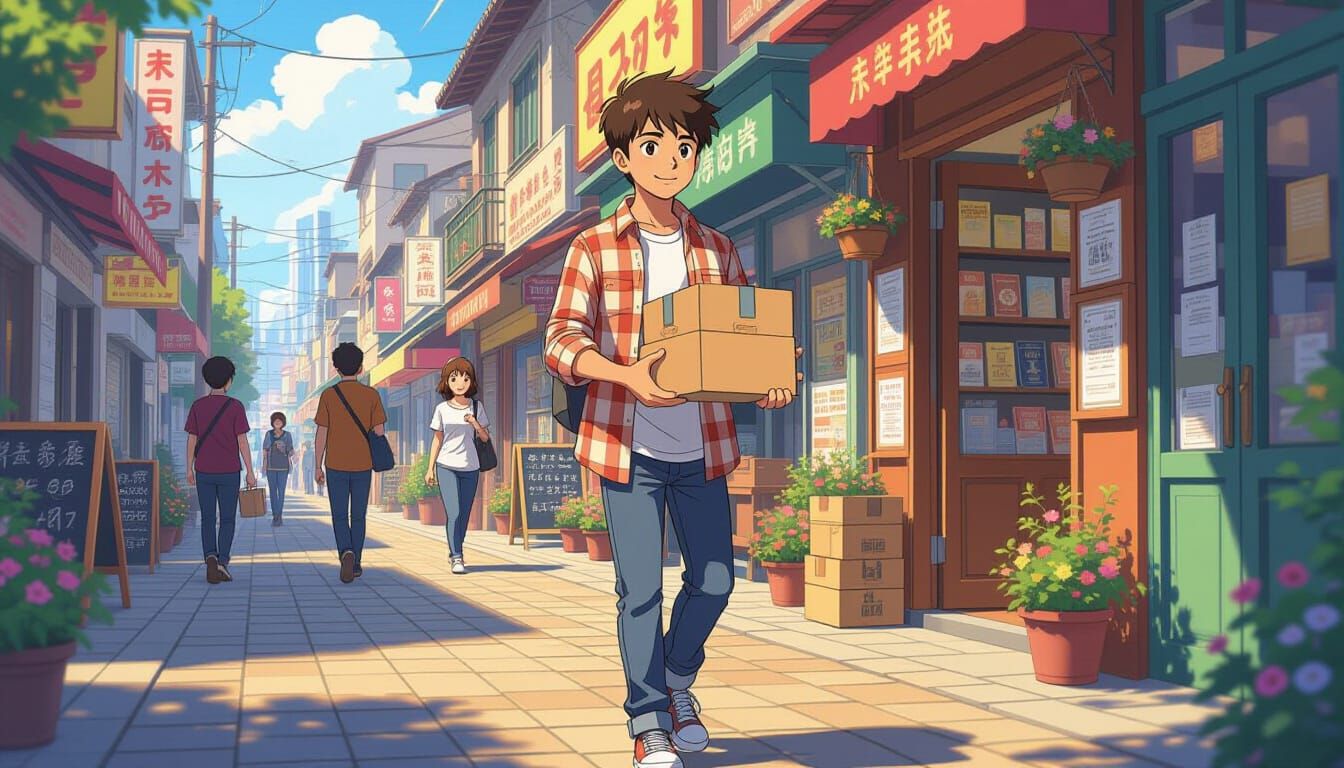 Inspirational Indian Teenager in City Streets Cartoon Illust...