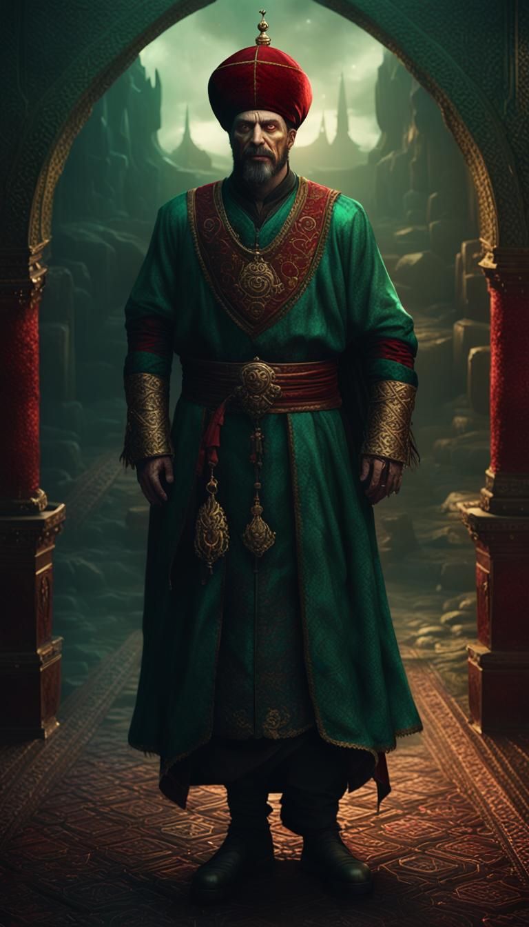 Ominous Horror Man in Ottoman Costume: Dark Fantasy