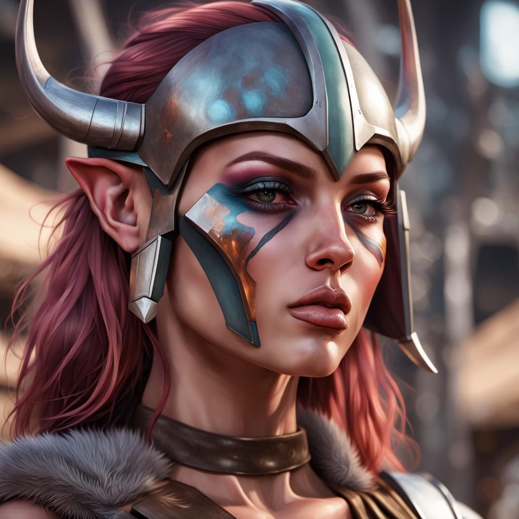 Viking and Mandalorian Portrait in Digital Art Style