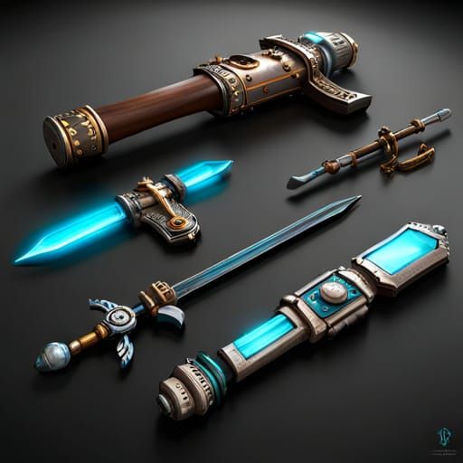 Detailed Fantasy Weapons with Bioluminescent Glow