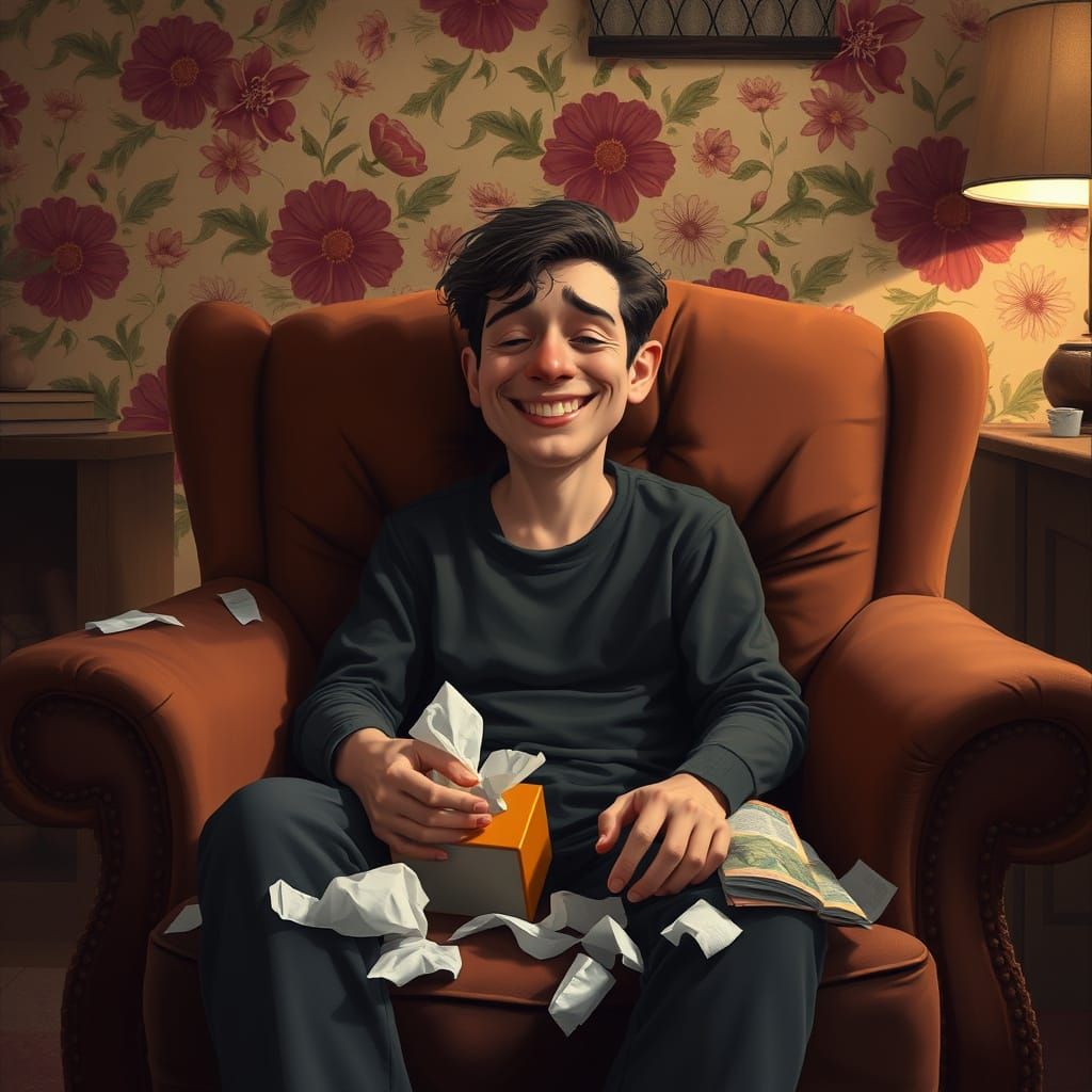 Cozy Allergy Sufferer Laughs at Their Misfortune