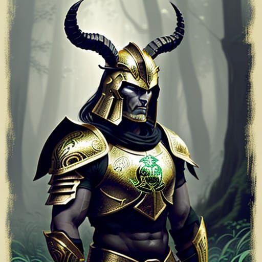 Epic Dark Fantasy Spartan Warrior in Lush Forest
