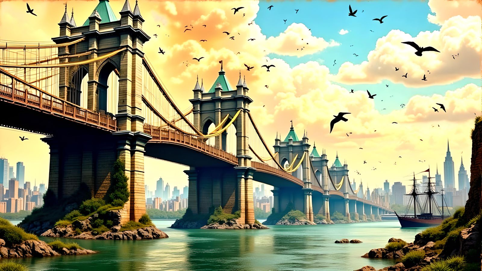 Gothic Bridge in Metropolis: a Mixed Media Masterpiece