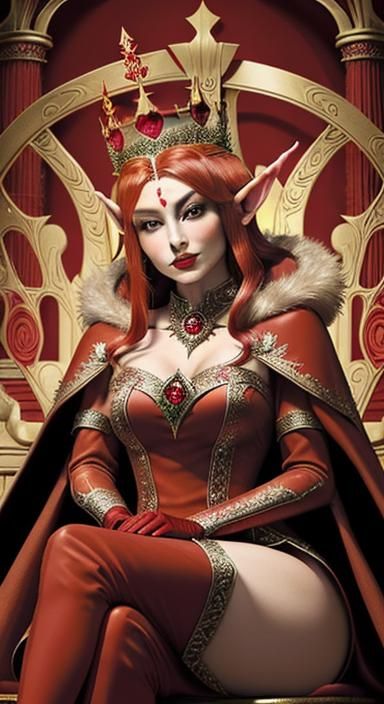 Redscale Elf Queen Coronation in Scratchboard Style