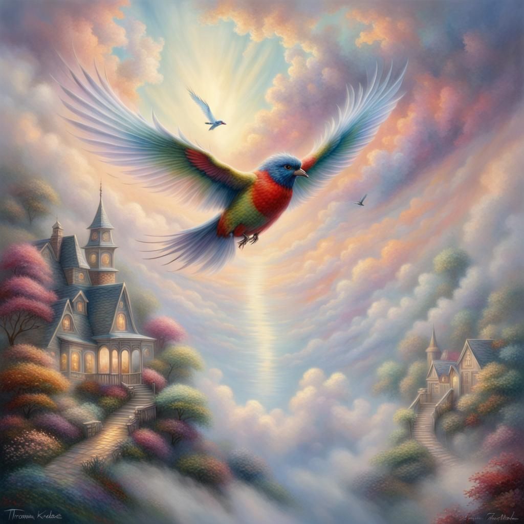 Ethereal Bird-Person Flight in Hyperdetailed Fantasy