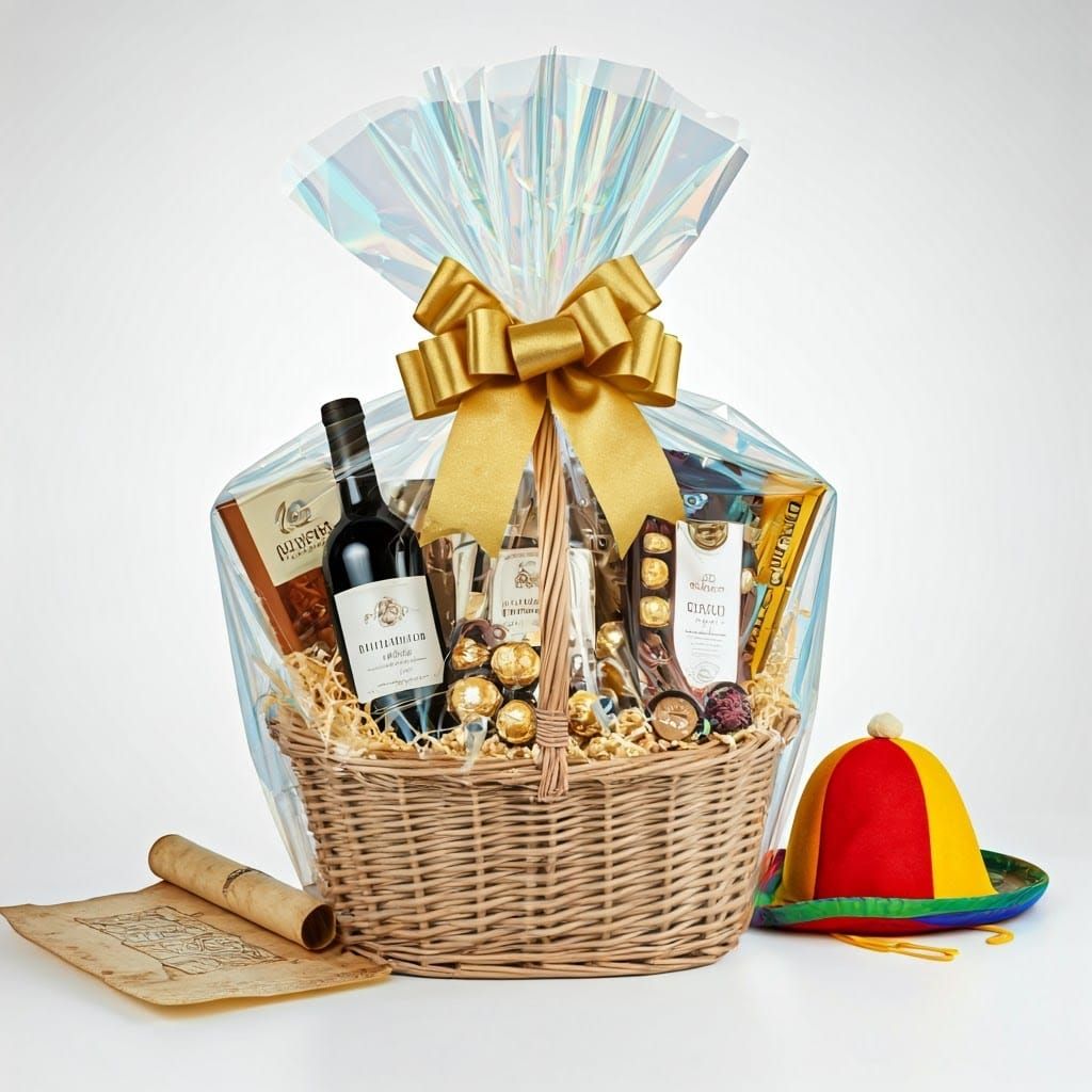 Luxurious Gift Basket in Holographic Cellophane, Photorealis...