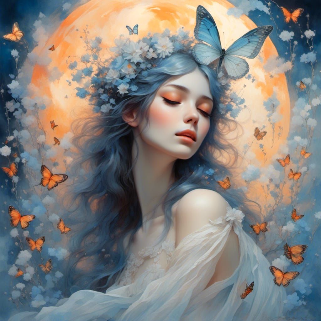 Dreamy Watercolor: Serene Woman in Mystical Landscape