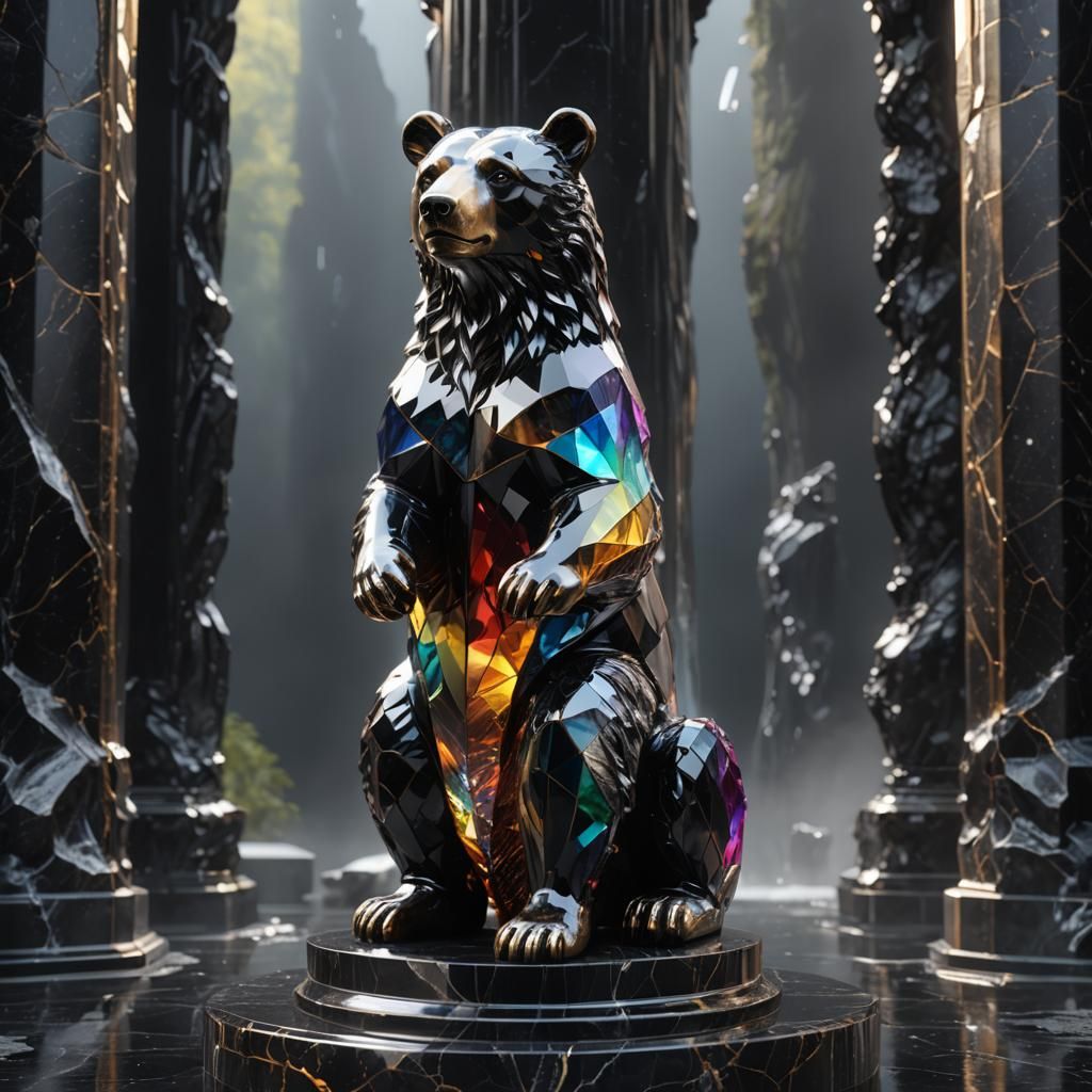 Prismatic Crystal Bear on Marble Pillar