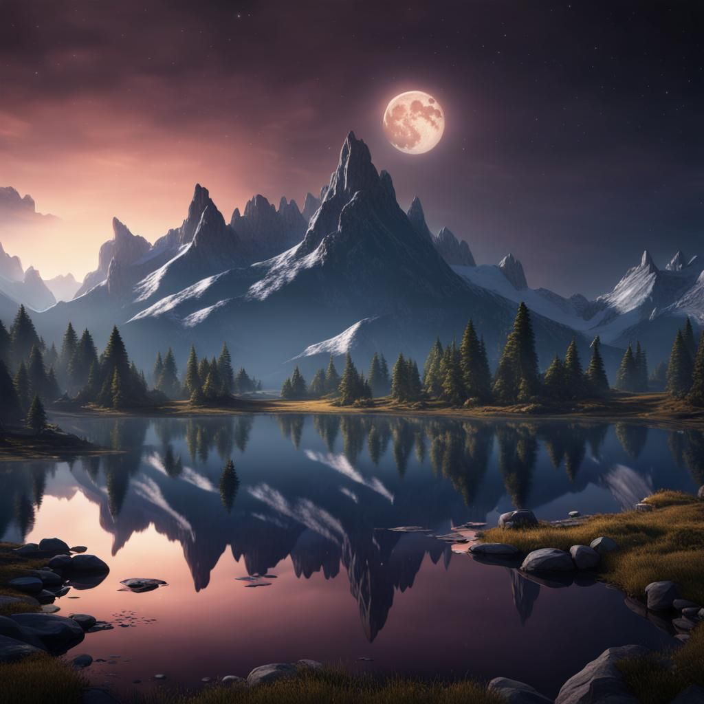 Majestic Mountain Landscape Reflected in Lake