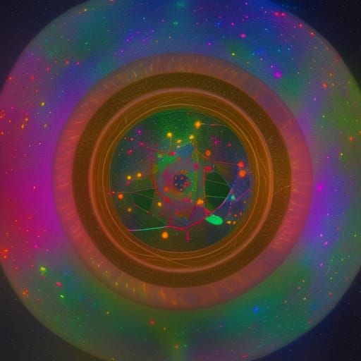 Holographic Cosmic Astral Illustration in Pablo Amaringo Sty...