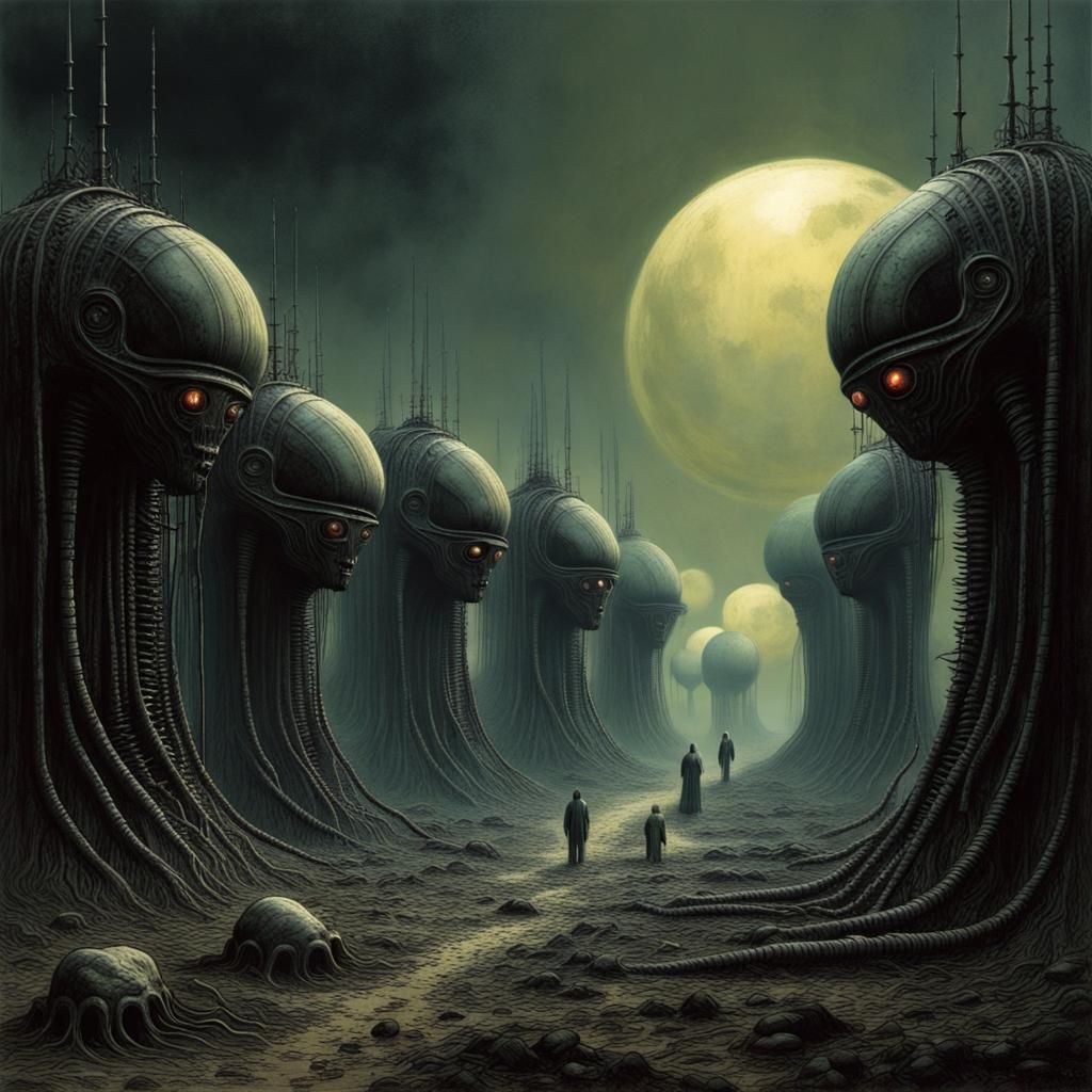 Dystopian Alien Robot Farm on Dark Planet