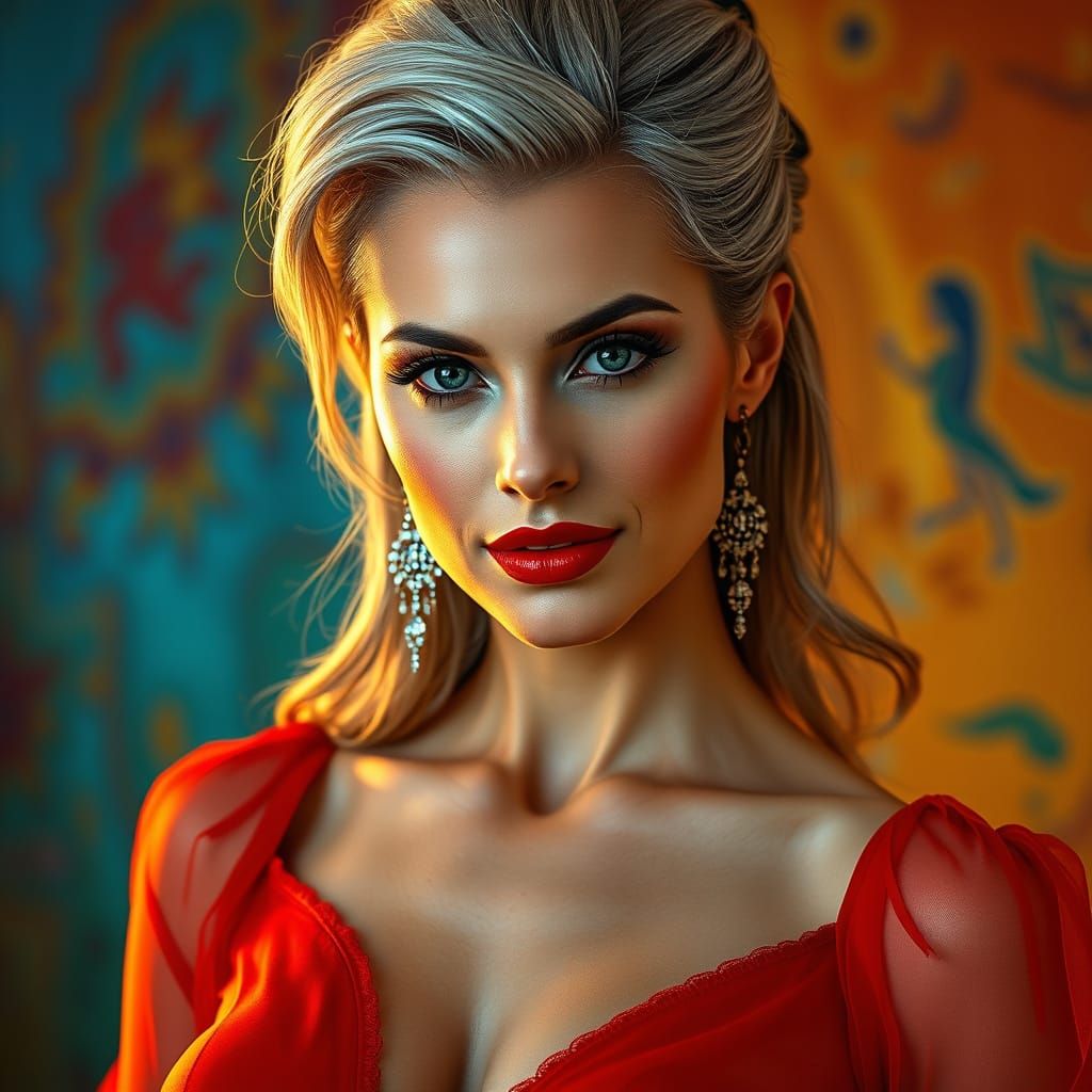 Elegant Silver Goddess in Scarlet Splendor