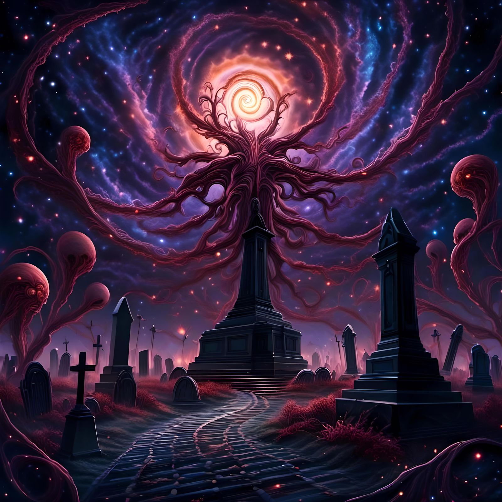 Lovecraft's Graveyard Portal: Eldritch Digital Illustration