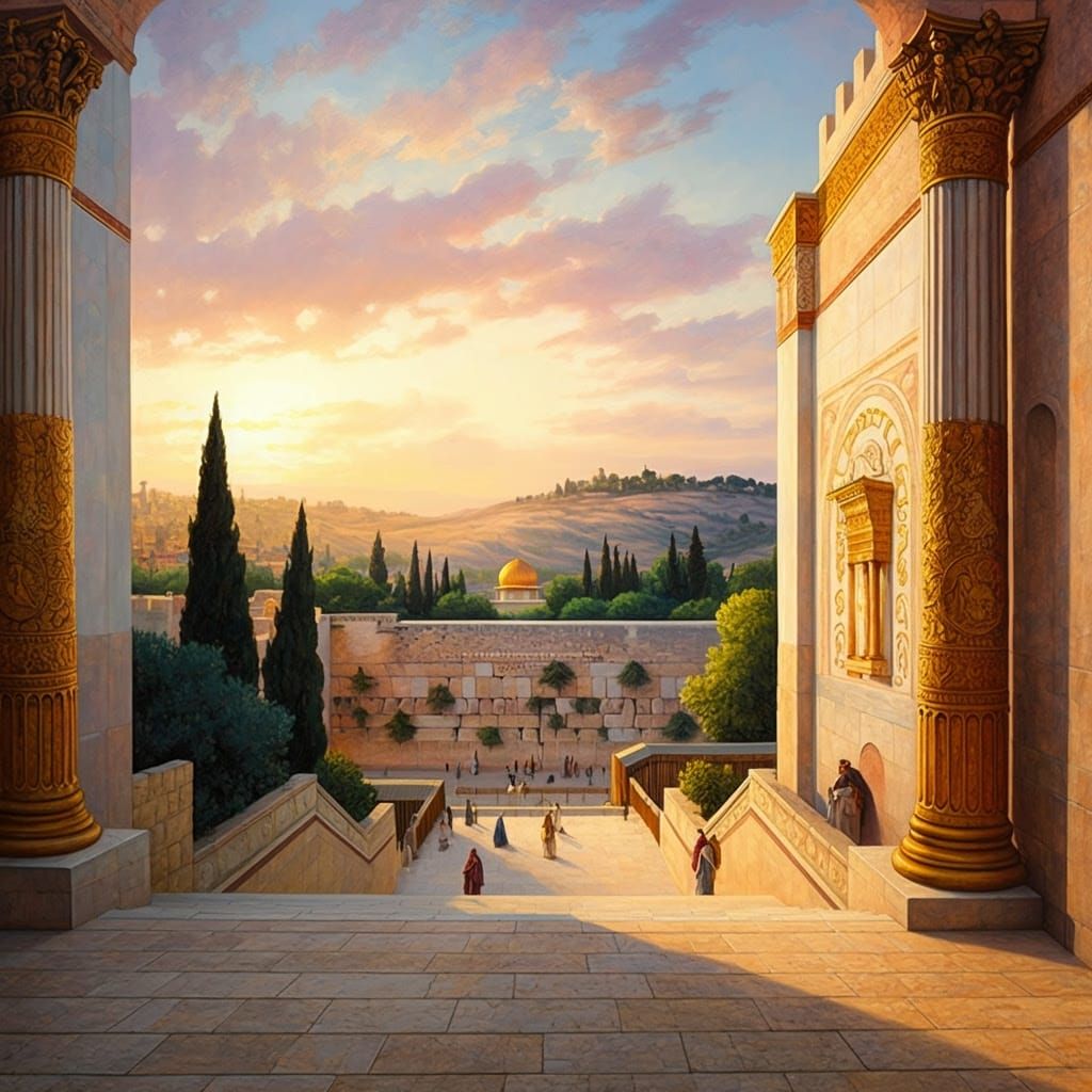 Majestic Second Temple in Jerusalem, Classical Oil Painting