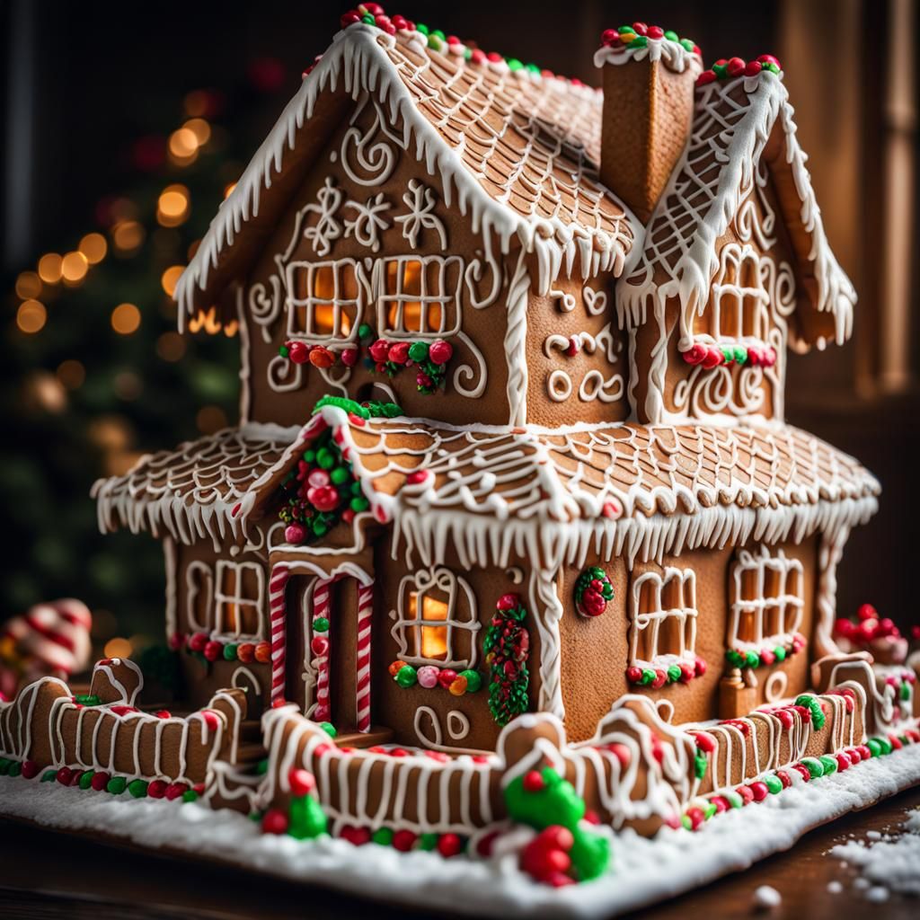 Hyperrealistic Gingerbread House with Intricate Details