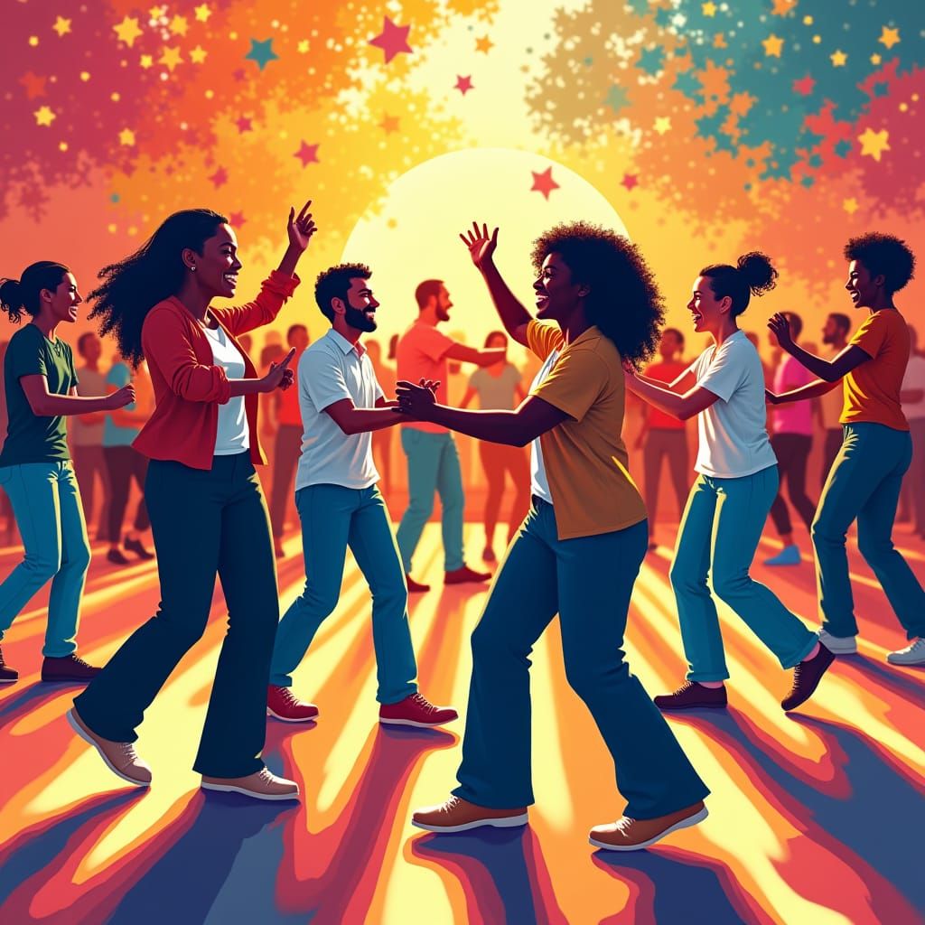 Joyful Community Celebration in Pop Art Style