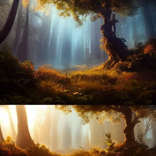 Glowing Tree in Mystical Forest: Fantasy Concept Art