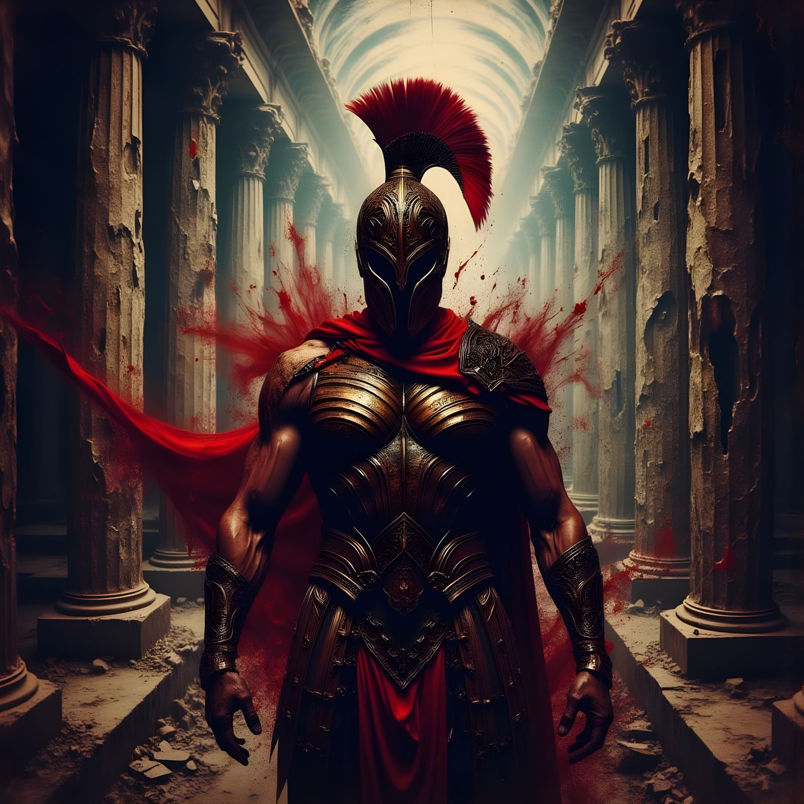 A gladiator oil painting, highly detailed artwork, with intr...