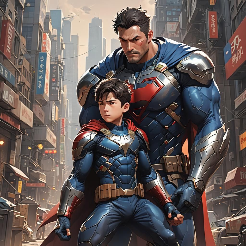 Superhero Father and Son in 3D Anime Art