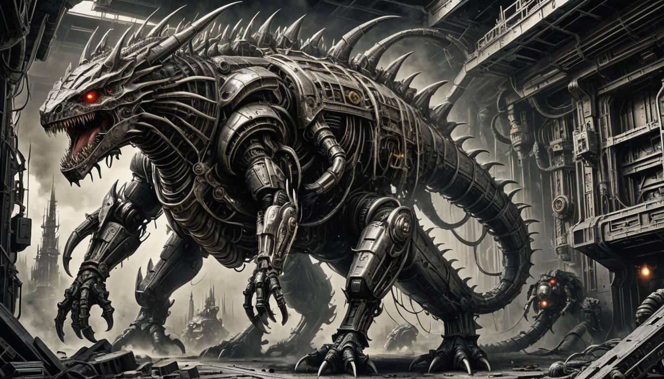 Demonic Mechagodzilla Centaur in Giger Style