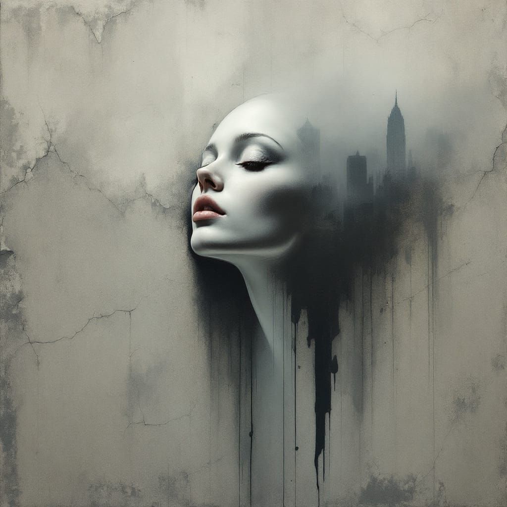 Ghostly Face Emerges from Wall in Painterly Minimalist Style