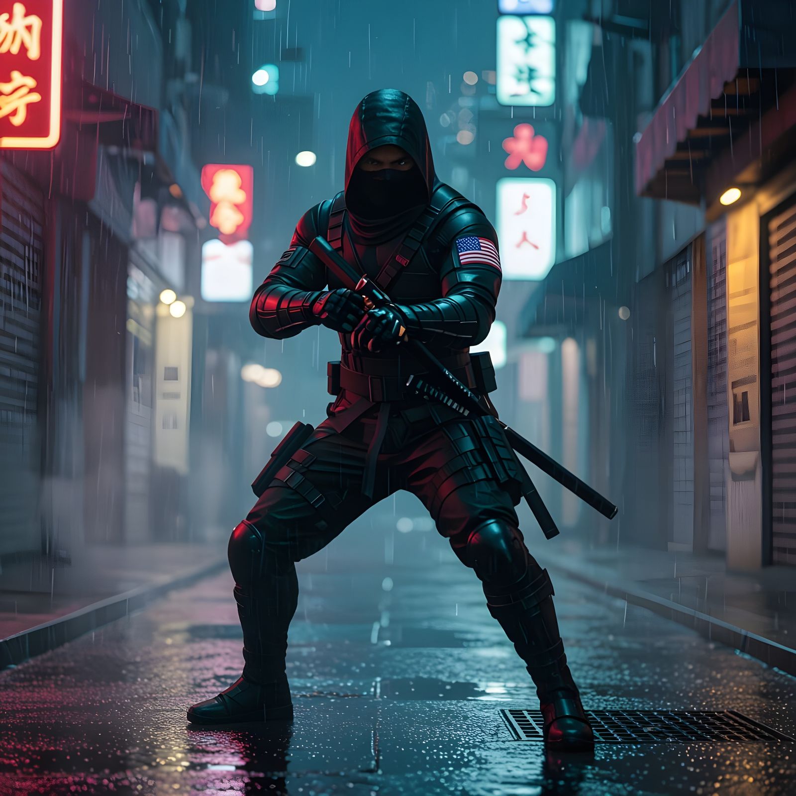 Black American Ninja Stealthily Moving