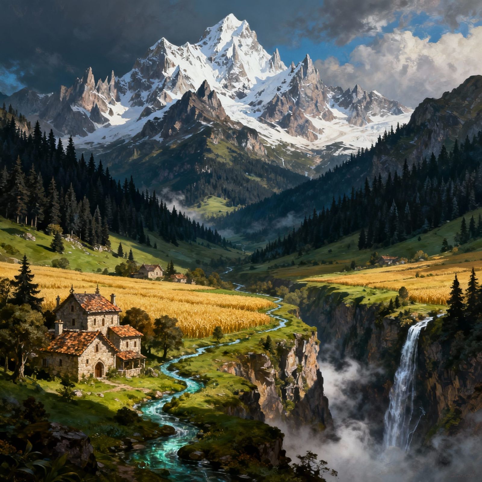 Epic Classical Mountain Landscape Painting