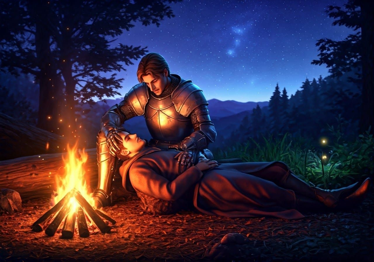 Knight and Wizard: Enchanted Forest Night Scene