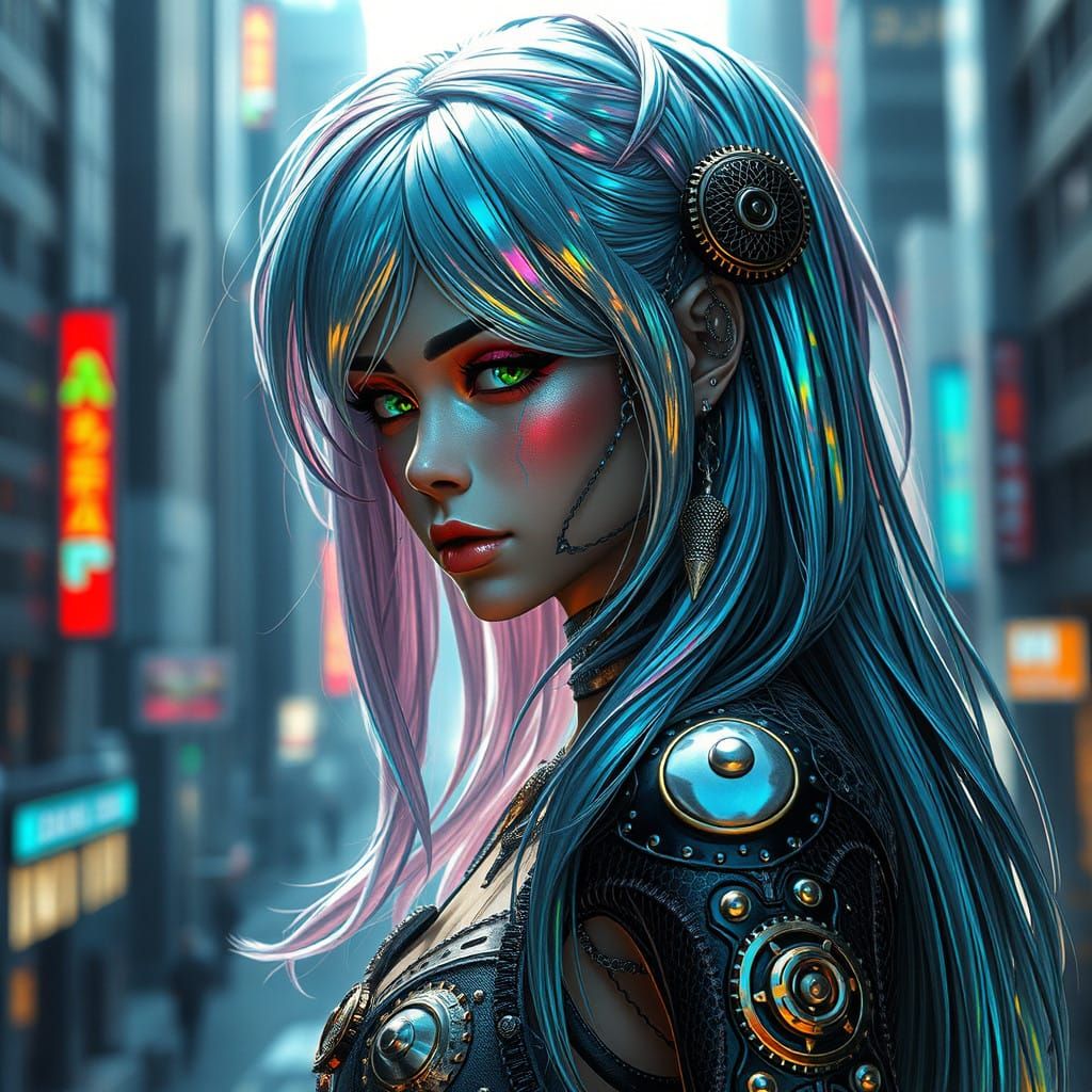 Celestial Cyborg in Urban Oasis