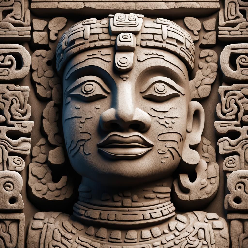 Mayan Stone Sculpture Depth Map in Hyperrealistic Style