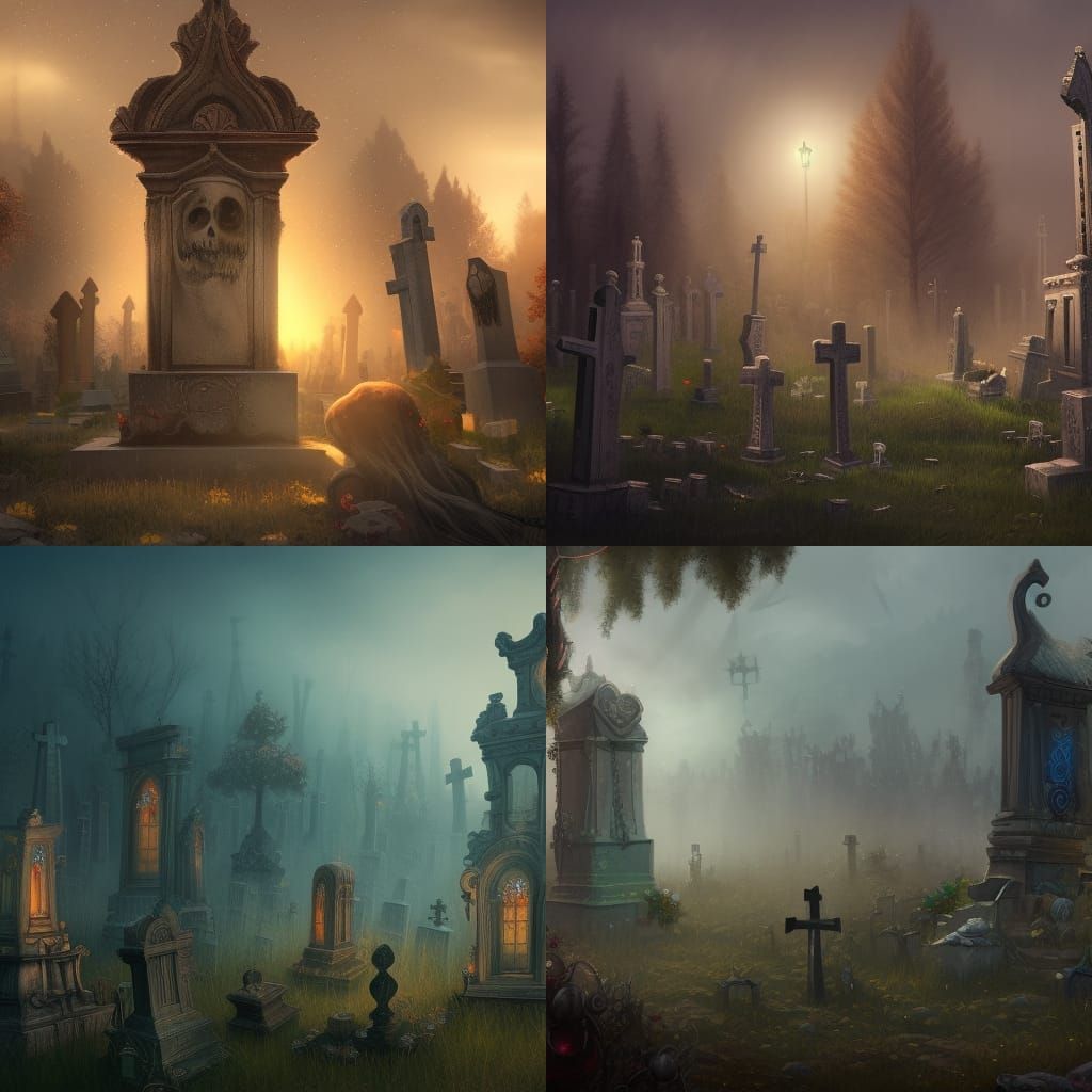 Crying Skeletons in Cemetery: Detailed Matte Painting