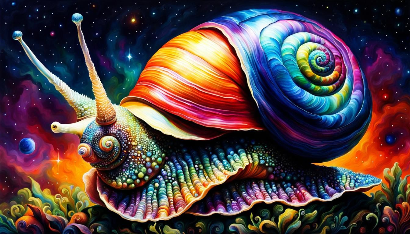 Iridescent Space Snail Watercolor Painting