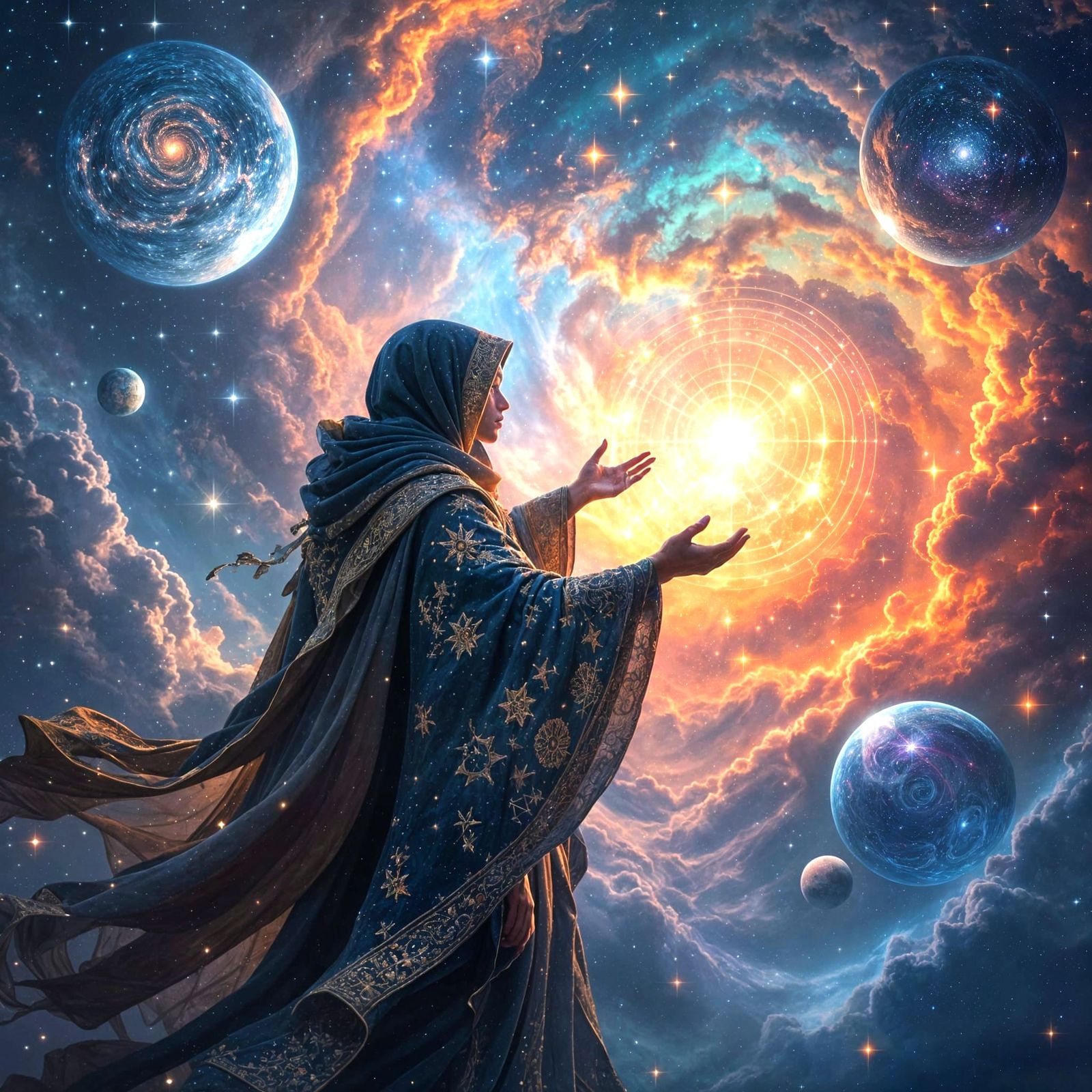 Celestial Navigator Charts Course Through Nebula