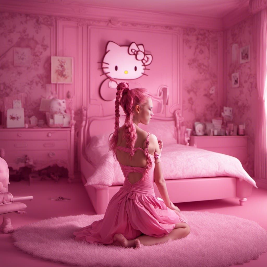 Redhead in Pink Bustier, Photorealistic Fantasy Art