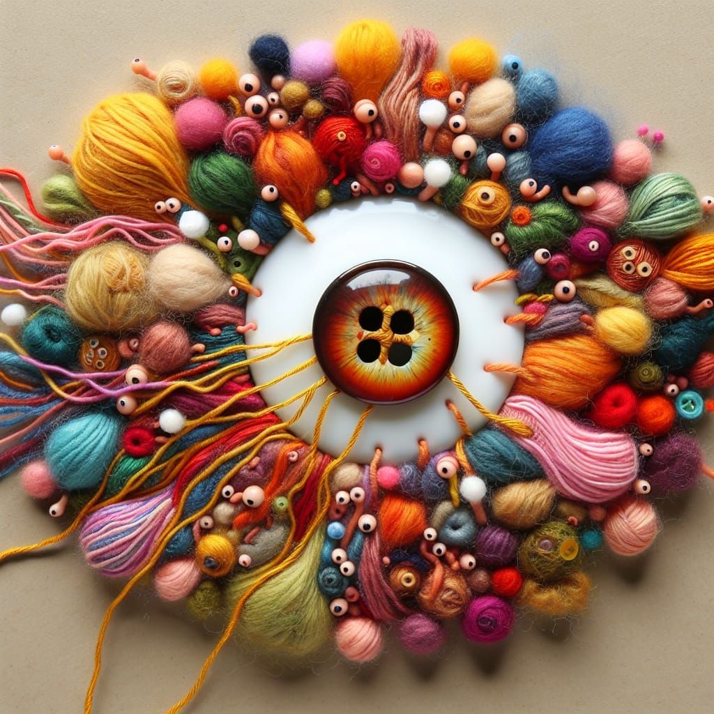 Oversized Button Eye with Rainbow Embroidery