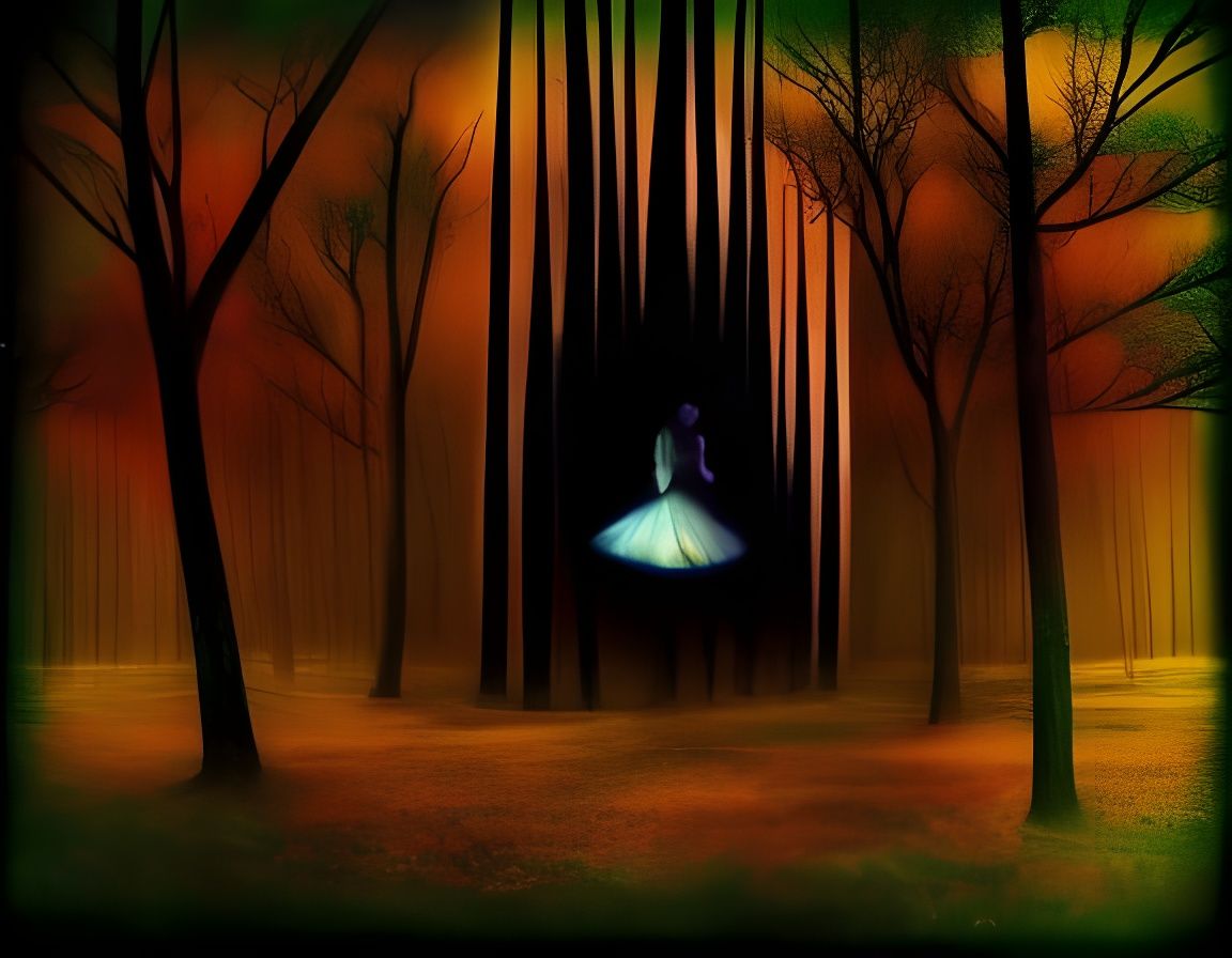 Ethereal Ghost Dancers in Haunted Steampunk Forest
