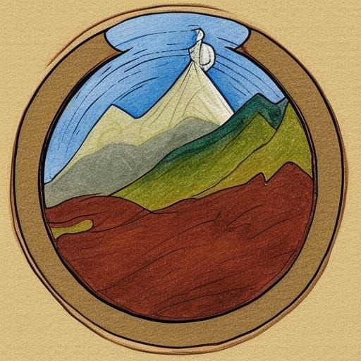 Tolkien Art Mountain Logo with Vibrant Colors