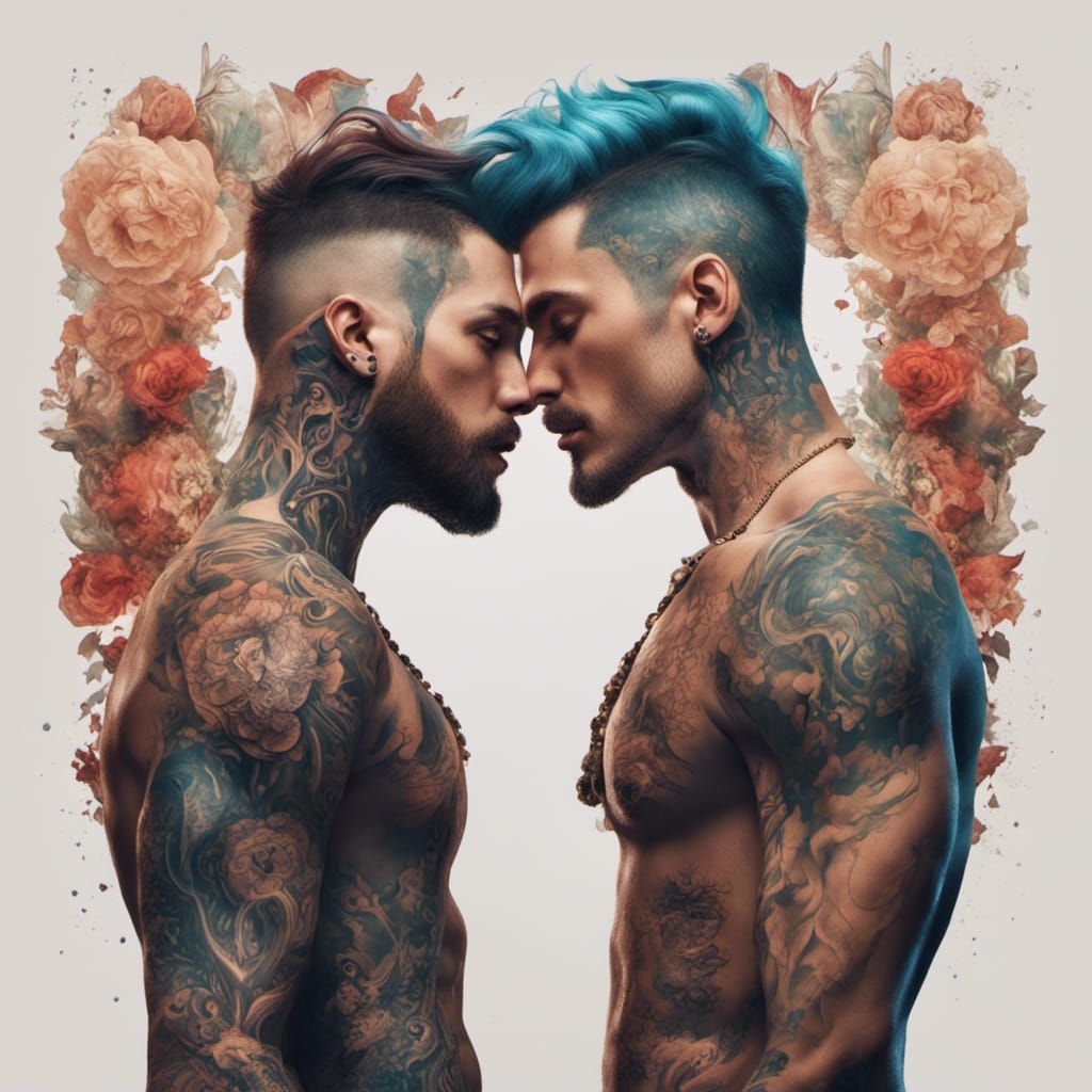 Two Men Kissing: Detailed Fantasy Concept Art