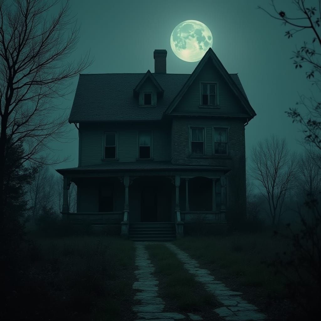 Eerie Victorian Abode Under Moonlit Shadows